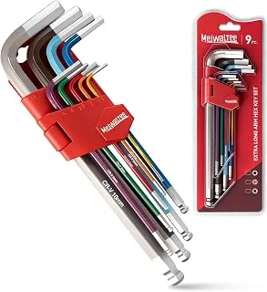 9 Piezas Profesional Brazo Extralargo Juego de Llaves Hexagonales, Mét