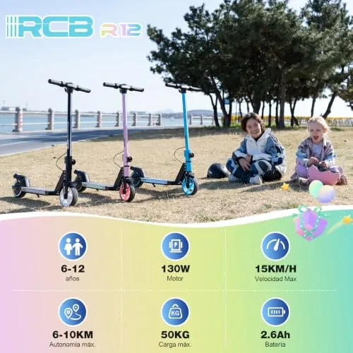 RCB R12 Patinete Eléctrico Niños para 6-12 años, hasta 15 km