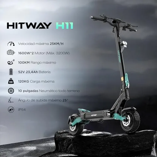 HITWAY H11 Patinete Eléctrico Adultos Doble Motor 2×1600W, M