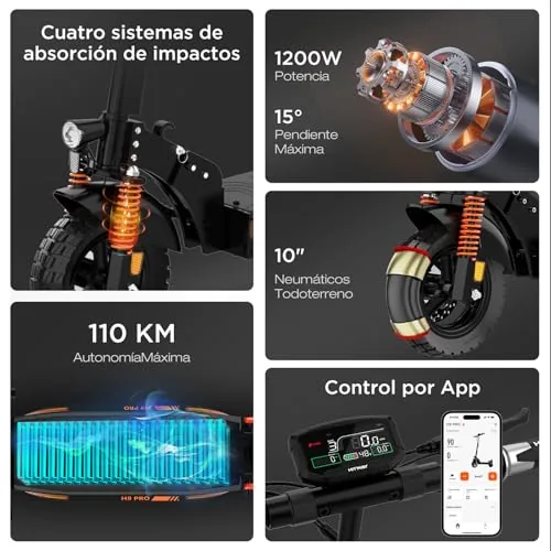 HITWAY Patinete Eléctrico Adultos 10 Pulgadas, Motor 1200W, 