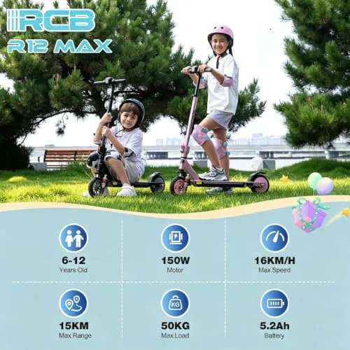 RCB R12 MAX Patinete Eléctrico Niños para 6-12 años, hasta 1