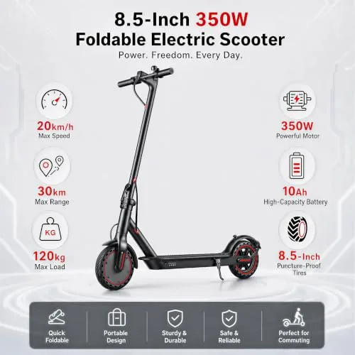 Patinete eléctrico plegable para adultos, 10,4 Ah, autonomía