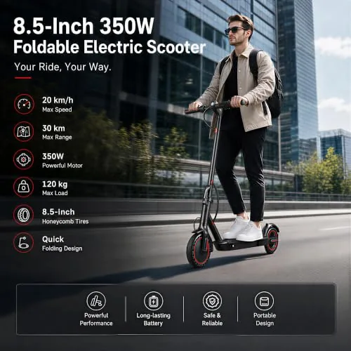 Patinete eléctrico plegable para adultos, 10,4 Ah, autonomía