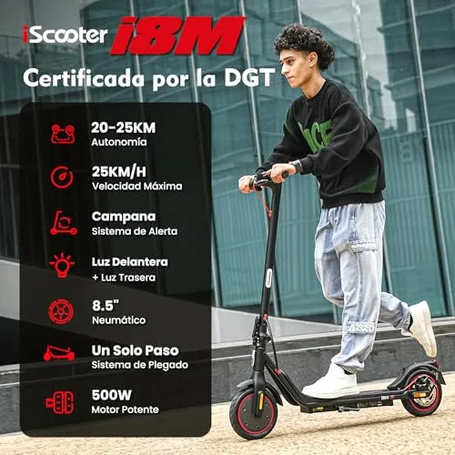 iScooter 8.5" Patinete Eléctrico Adultos Homologado DGT, 500