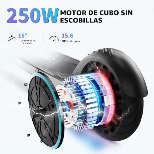 Patinete Eléctrico, Motor 500W, Patinete Plegable 8'', Veloc