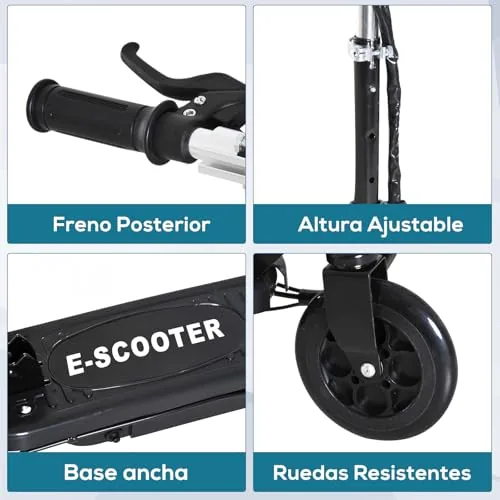 HOMCOM Patinete Eléctrico Plegable +7 Años 24V Altura Ajusta