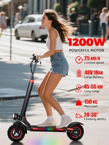 1200W Patinete Electrico Adultos Plegable E-Scooter 45-55km