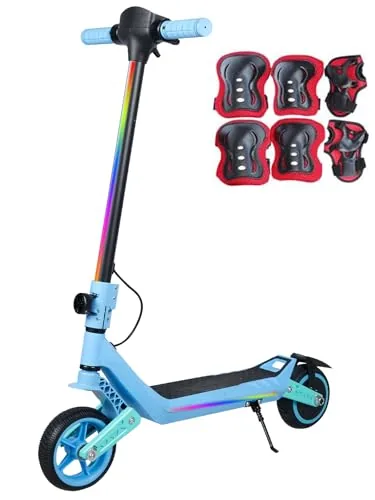 Patinete eléctrico para niños, Patinete eléctrico de Doble suspensión con Luces de Arco Ir