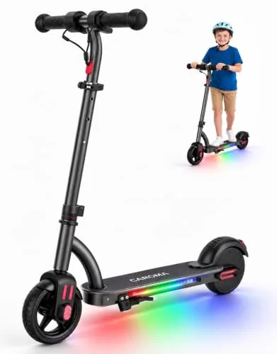 Caroma Patinete eléctrico Infantil de 150 W, Altura Ajustable y Plegable, Pantalla LED y L