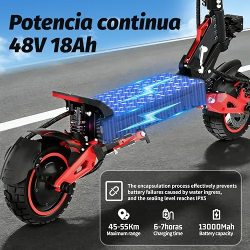 Patinete Eléctrico Adulto Plegable 11” Off-Road, Autonomía 5