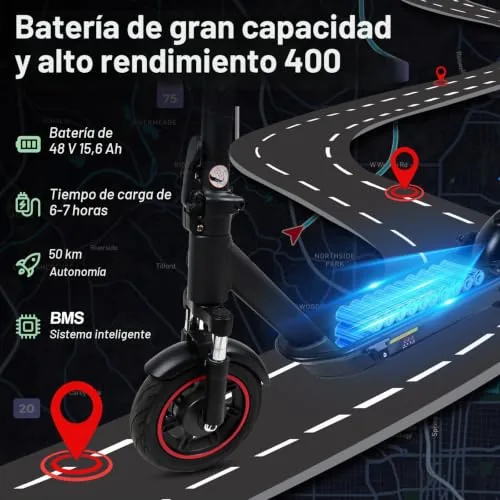 Patinete eléctrico Adulto, autonomía de 50 km con Intermiten