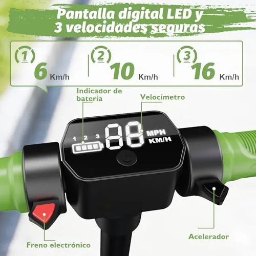 Patinete eléctrico Azul/Verde para niños de 6 a 12 años, 3 v