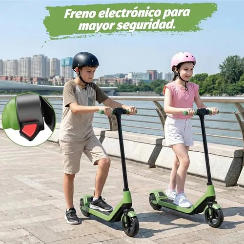Patinete eléctrico Azul/Verde para niños de 6 a 12 años, 3 v