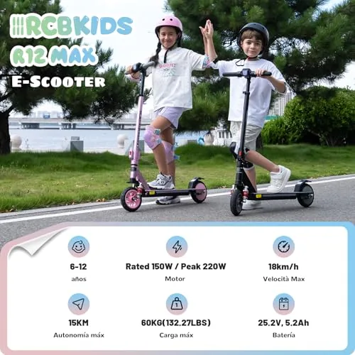 R12 MAX Patinete Eléctrico Niño 6-12 años, Scooter con Motor