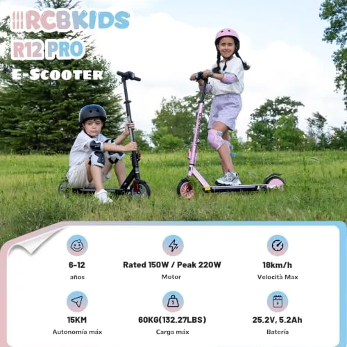 R12 Pro Patinete Eléctrico Niño 6-12 años, Scooter 150W, 3 V