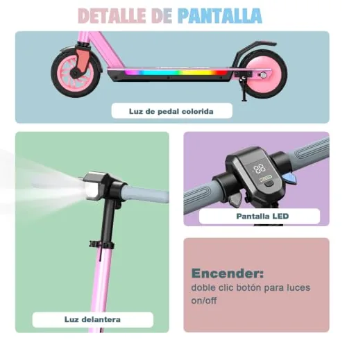 R12 Pro Patinete Eléctrico Niño 6-12 años, Scooter 150W, 3 V