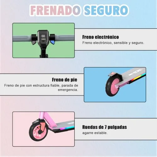 R12 Pro Patinete Eléctrico Niño 6-12 años, Scooter 150W, 3 V