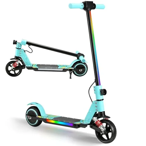Patinete eléctrico infantil actualizado con frontal LED y luces de pie, motor de
